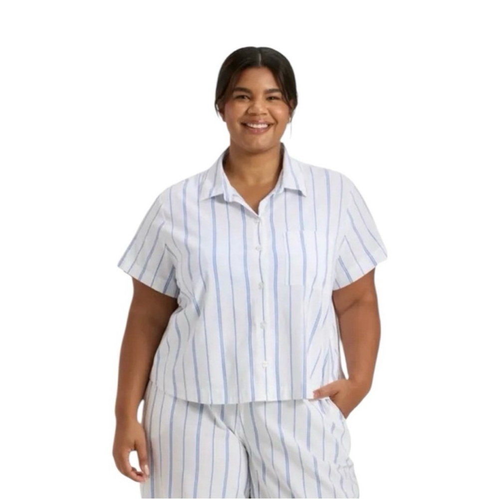 🌸2/$20 NWT Auden Blue and White Striped Button-Down Pajama Shirt Size S - Picture 1 of 5
